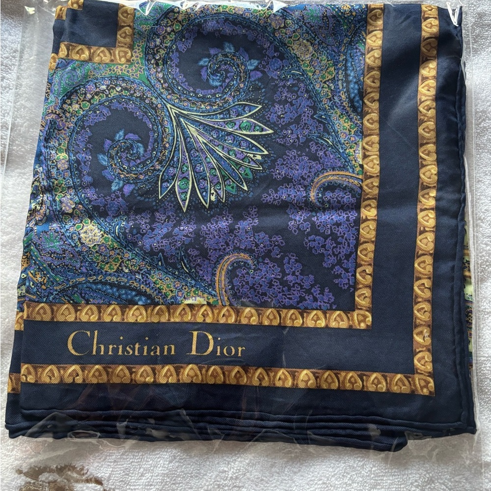 Dior Blue and Gold Paisley Scarf